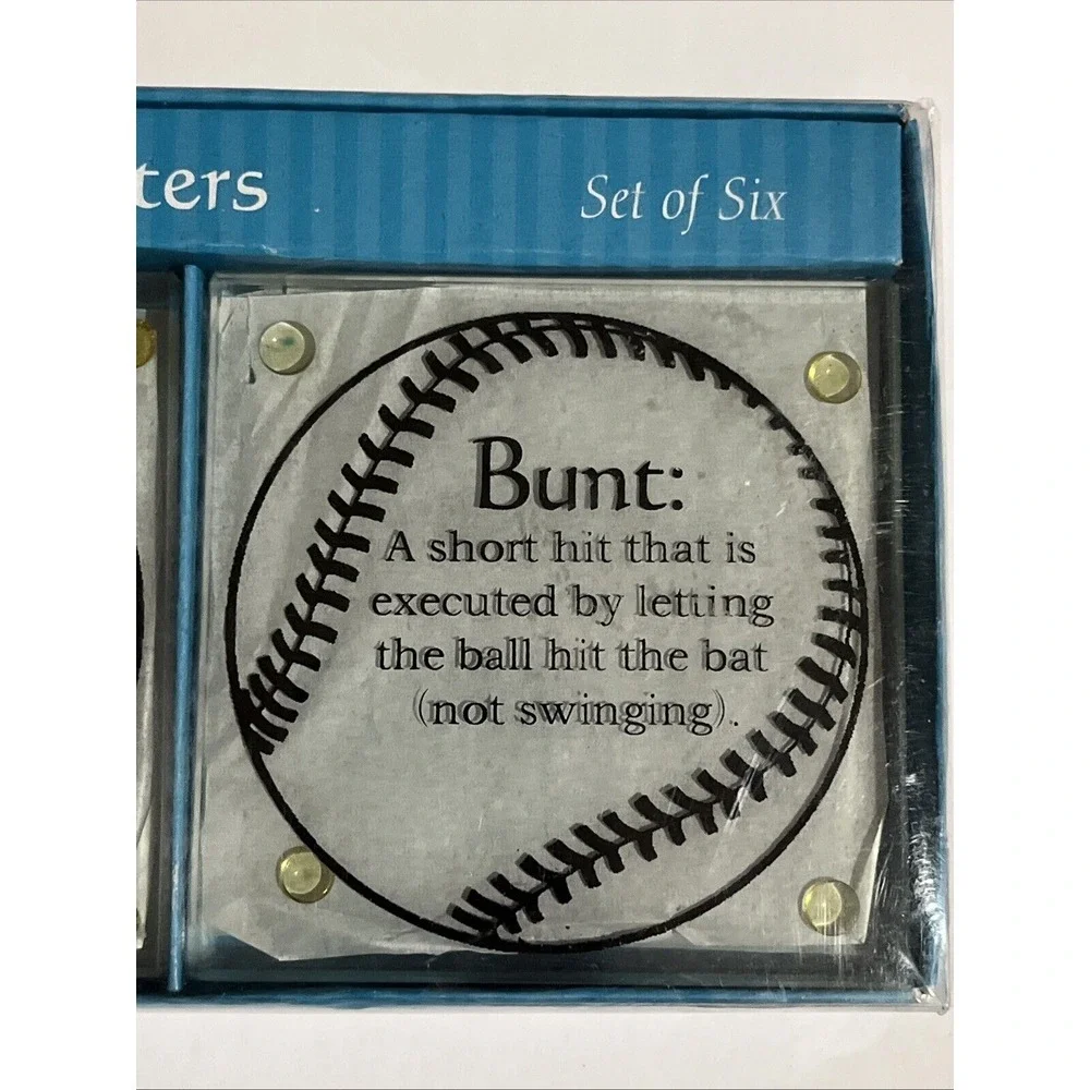 Triangle Inc‎ Vintage Baseball Tempered Glass Coasters - Set of 6 Never Used